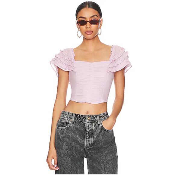 Free People Tops - Free People Thank You Very Sweetly Ruffle Crop Top Pink Size Large